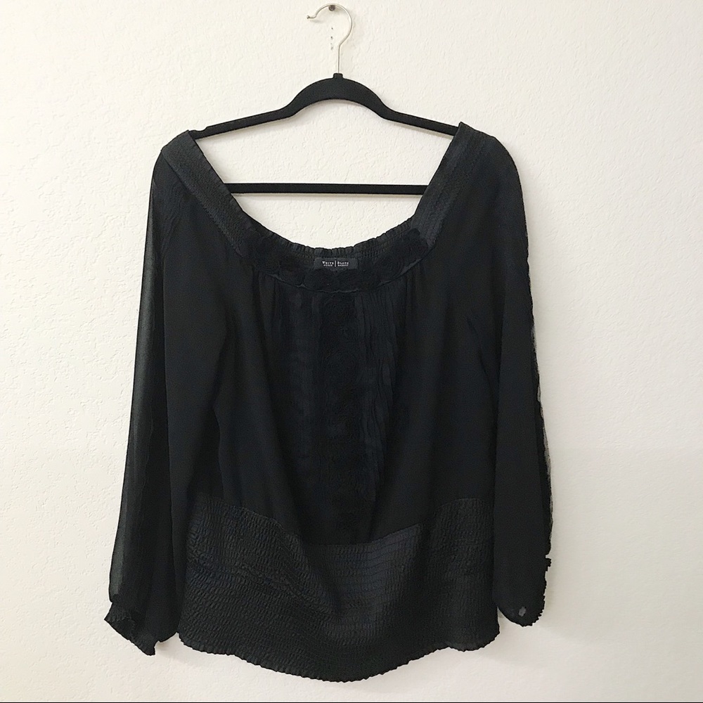 WHBM Black Off Shoulder Chiffon Blouse